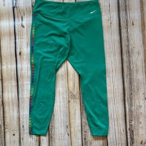 Nike Green Leggings with Multicolor Stripes
